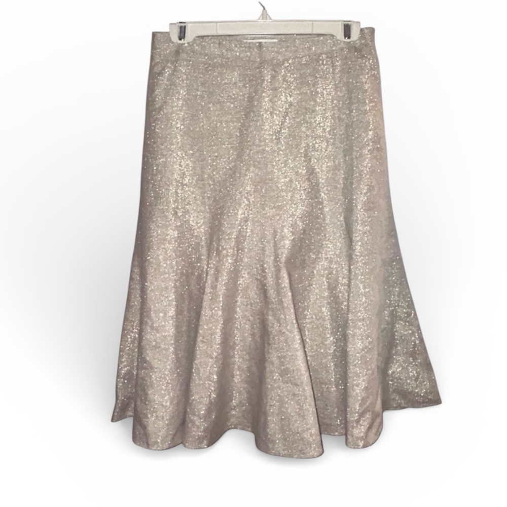 Banana Republic A-Line Gold Shimmer Midi Skirt Warm Neutral Side Zip Lined 2 - Picture 3 of 14